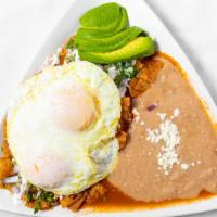 Chilaquiles Plate W/Eggs · Crispy tortillas chips tossed with our special sauce, chopped onions and cilantro and topped...