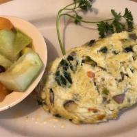 Vegetarian Omelette · Spinach, Mushrooms, Tomatoes,Onions, Bell peppers and cheese. .