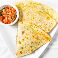 Grilled Chicken Quesadilla · Grilled Chicken with shredded Jack Cheese, Guacamole, Pico de Gallo and mexican cream. On a ...