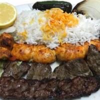 Combination Plates · Skewer of breast, shish kabob, and ground beef.