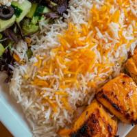 Salmon Kebab Plate · Salmon marinated in saffron and our special house seasoning. Traditional dish from Northern ...