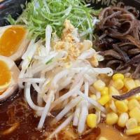 Vegan Miso Ramen/ ヴィーガン味噌ラーメン · Soup: house made miso broth, fish flavored oil and garlic oil. Topping : boiled bean sprouts...