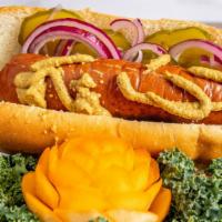 Mighty Polish Sausage Sub · Two smoked mild seasoned polish sausages with mustard  pickle chips, sliced onion.