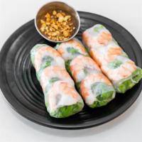 Spring Rolls · Shrimp, pork, rice noodles, lettuce, and cilantro wrapped in rice paper. Served with hoisin ...