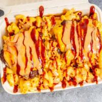 Loaded Smashed Out Fries · Smashed out angus patty, crinkle cut fries, mac and cheese, smashed out sauce, American chee...