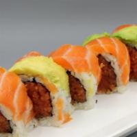 Alaska Roll · fresh salmon and avocado on top of spicy tuna roll( or california roll)