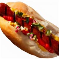 Classic All American Stadium Dog · Hot Dog, Mustard, Ketchup, Relish, and Chopped Onions on a Classic, Poppy or Sesame Seed or ...
