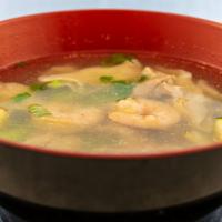 Wonton Soup · Large soup includes crispy noodle.