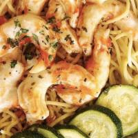 Shrimp Scampi Pasta · Vegan shrimp (gluten-free), sautéed in vegan butter, fresh garlic, fresh lemon, white wine s...
