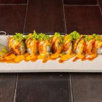 Sexybomb Roll · Shrimp Tempura, Avocado, Creamcheese inside of the roll
Salmon and Fresh water eel on top of...