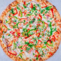 Tandoori Chicken Pizza (Medium) · Tandoori chicken, cheese, red onion, green pepper, cilantro and our special BBQ sauce