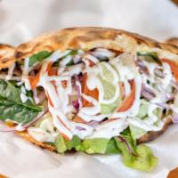 Beef Gyro Pizza Sandwich · Beef, salad, tomato, onion, & dressing.