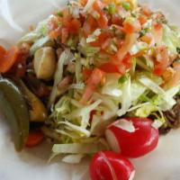 Veggie Tostada · With rice, beans, cheese, sour cream, guacamole, lettuce & salsa.