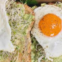 Avocado Toast* · Whole grain toast. two cage-free sunny side up eggs, slice avocado, sprouts, olive oil & cra...