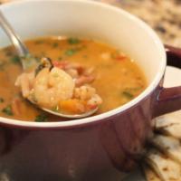 Sopa De Camaron Y Pescado · Shrimp and fish soup.