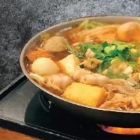 Curry Fish Ball Pot · Slice pork, Fish ball, Soft tofu, Napa cabbage, Tofu skin, Calamari, Meat ball (pork), Steam...