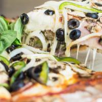 Company Special · Pepperoni, ham, fresh mushrooms, black olives, onions, green bell peppers and mozzarella che...
