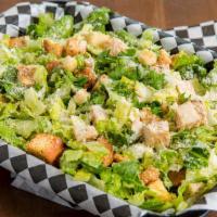 Caesar Salad · Served with romaine lettuce, Parmesan cheese, croutons and Caesar dressing. Add chicken for ...