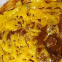 Chilli Cheese Fries · Fries covered with chilli beans and cheddar cheese