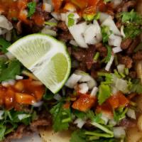 Meat Tacos · Soft corn shell tortilla filled with meat onions cilantro & hot sauce