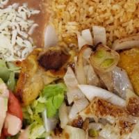 Pollo Asado (Grilled Chicken) · Grilled chicken served with 3 sides and tortillas