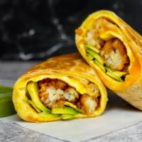 Avocado, Egg, And Cheddar Breakfast Burrito · 3 fresh cracked, cage-free scrambled eggs, melted Cheddar cheese, fresh avocado, and crispy ...