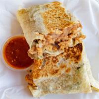 Mini Burrito · Tortilla de harina, arroz, frijoles, queso Blanco, y con carne asada o pollo. / Flour tortil...