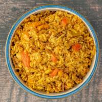Dirty Rice · Seasoned Brown Basmati Rice, Onions, Bell Peppers, Celery, Tomato, Field Roast Sausage.