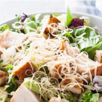 Fresh Chicken Caesar Salad · Fresh Salad prepared with Lettuce, Grilled chicken, Parmesan cheese, croutons, and Caesar dr...