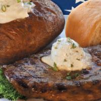 8-9Oz Premium Sirloin Steak · Hand-cut daily, grilled-to-order and topped with our authentic garlic butter.  Choice of Side.