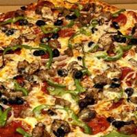Combination · Pepperoni, mushrooms, sausage, onions, olives, green peppers.