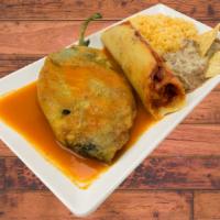 One Tamale And Chile Relleno Combo · One Tamale and Chile Relleno  with Rice and Beans