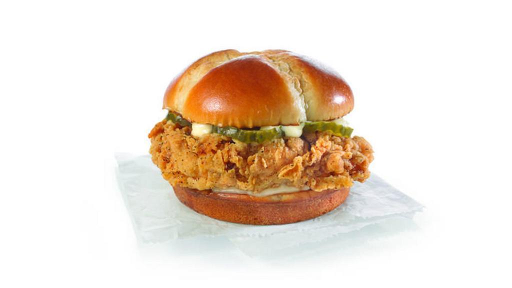 Chicken Sandwich · We crafted a sandwich using our legendary hand-battered chicken fillet placed between a honey-butter brushed and toasted brioche bun. Add your choice of mayo or spicy mayo to give it a kick and some crunchy pickles for a taste only Church’s® can deliver. Church’s® Bringin’ That Down Home Flavor®.