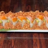 K-5 Roll · Spicy albacore, cucumber and avocado roll topped with spicy seared albacore served with cris...