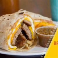 Breakfast Burritos · 3 eggs, ham, bacon or sausage with cheese, refried beans, salsa and potatoes.