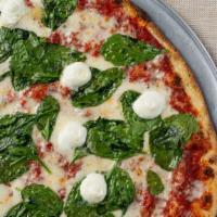 Cracker Thin Crust Style Bruno Pizza · Spinach, ricotta, mozzarella, parmesan, oregano, garlic oil, tomato sauce