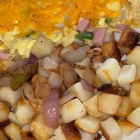 Denver Omelette · Traditional blending of ham, bell peppers and onion, topped with cheese.