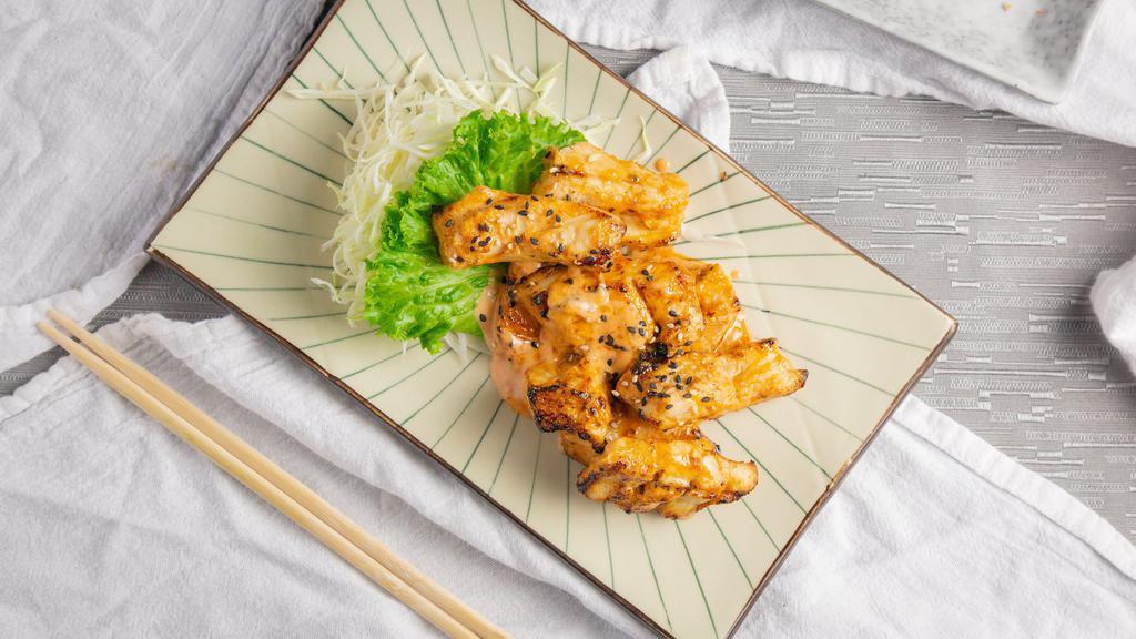Bbq Albacore* · *Served raw or undercooked or contains raw or undercooked meats, poultry, seafood, shellfish or eggs, which may increase your risk of foodborne illness, especially if you have certain medical conditions. Mild spicy.  Grilled albacore with spicy house sauce.