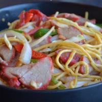 Chow Mein · What's good. Chinese egg noodles wok'd with green and white onions, cabbage, carrots and bea...