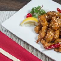 Spicy Honey & Sesame (Orange) · Lightly battered meat stir-fried in a spicy honey sauce and sesame seeds.