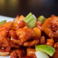 Sweet & Sour (Lunch) · Lightly battered meat stir-fried in a sweet & sour sauce, onions, green peppers, and pineapp...