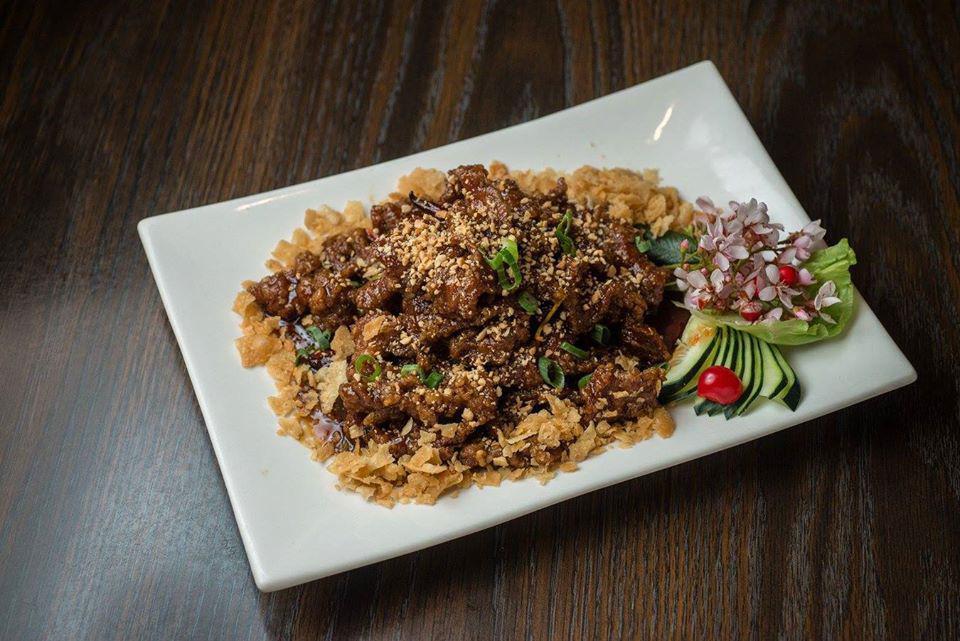 Pao Hu (Lunch) · Hot burned sliced pork braised with crushed peanuts in a sweet and savory sauce. Served with fried rice, Chef's choice of appetizer and sides.