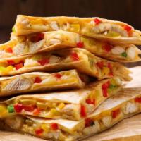 Veggie Quesadilla · Delicious quesadilla with grilled peppers, onions, mushrooms, broccoli, sweet corn and melty...