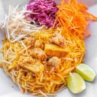 Pad Thai Noodles · Small rice noodles, egg, bean sprout, carrot, peanut, and peanut sauce.