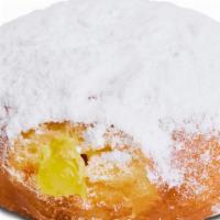 Lemon Jelly Filled · Lemon jelly filled donut with powdered sugar.