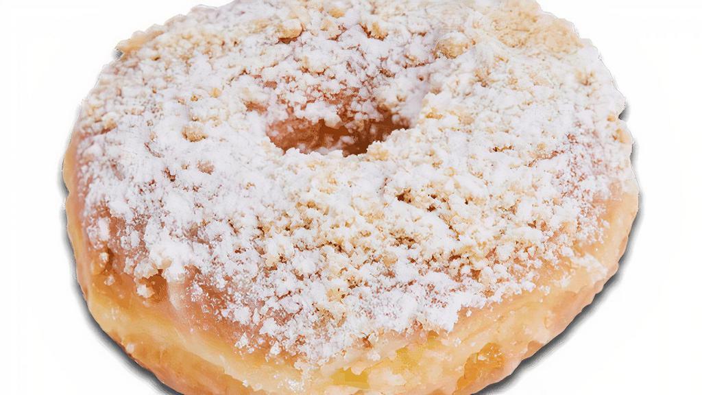 Butter Crumb Raised · Glazed raised donut with a butter and sugar crumble on top.