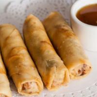 Fried Egg Rolls · Vegetables with silver noodles wrapped with egg roll skin and served with a plum sauce.