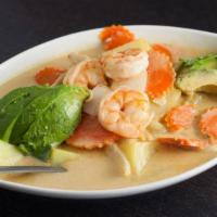 Avocado Curry · Spicy. Yellow curry sauce, potatoes, carrots, onions, broccoli and coconut milk come with ch...