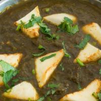 Saag Paneer · Gluten-free. Paneer and spinach slow-cooked in an onion-based ginger garlic sauce.