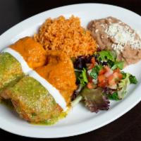 Chimichanga · Fried flour tortilla rolled and stuff with your choice of chicken, beef or shredded beef 